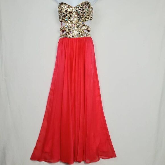 La Femme Size 2 Embellished Cut Out Dress - Picture 3 of 11